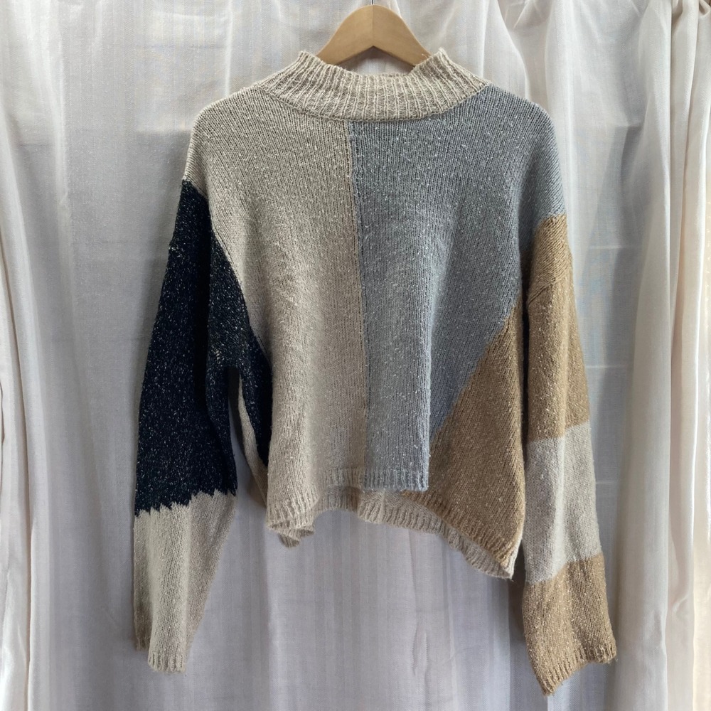 Blu Pepper Colorblock Mock Neck Sweater S Cozy Knit Pullover‎ Texture Neutral